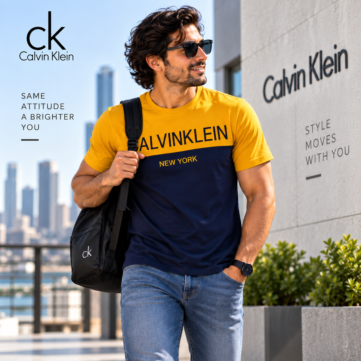 Regular Fit T-Shirt (Yellow & Blue, L)