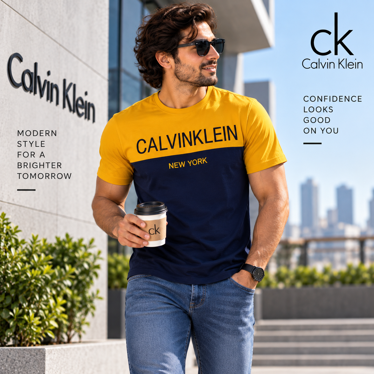 Regular Fit T-Shirt (Yellow & Blue, L)